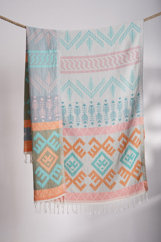 Aztec Pattern Orange Turkish Towel