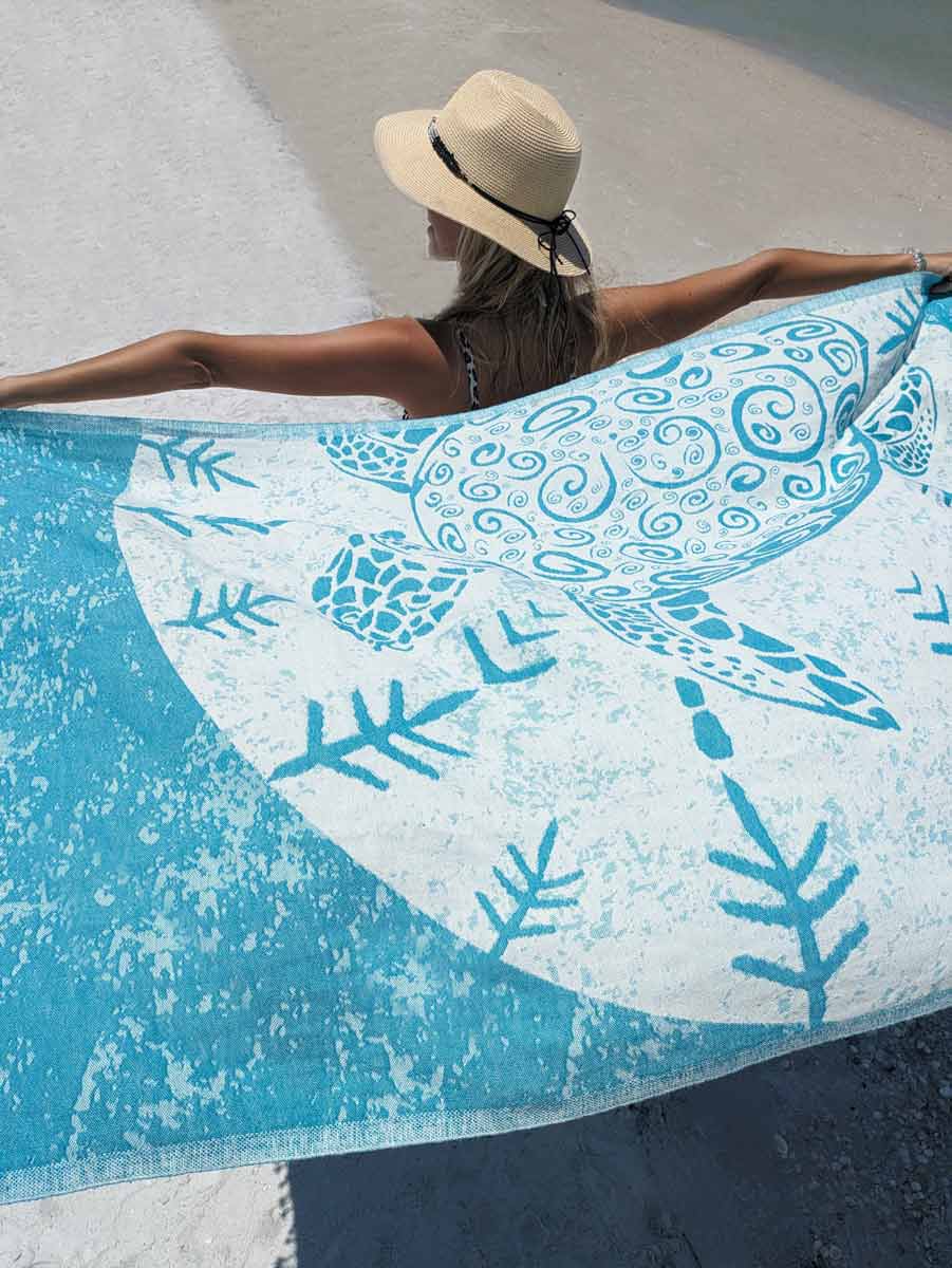 Sea Turtle Turkish Towel - Turquoise - Sun Drunk